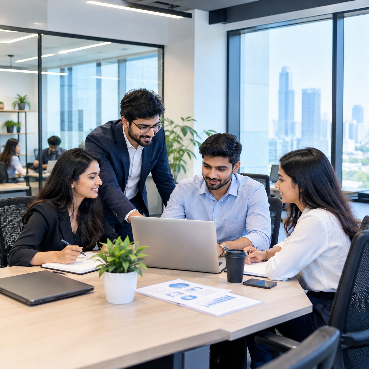 Dinex Digital team working together in a modern corporate office